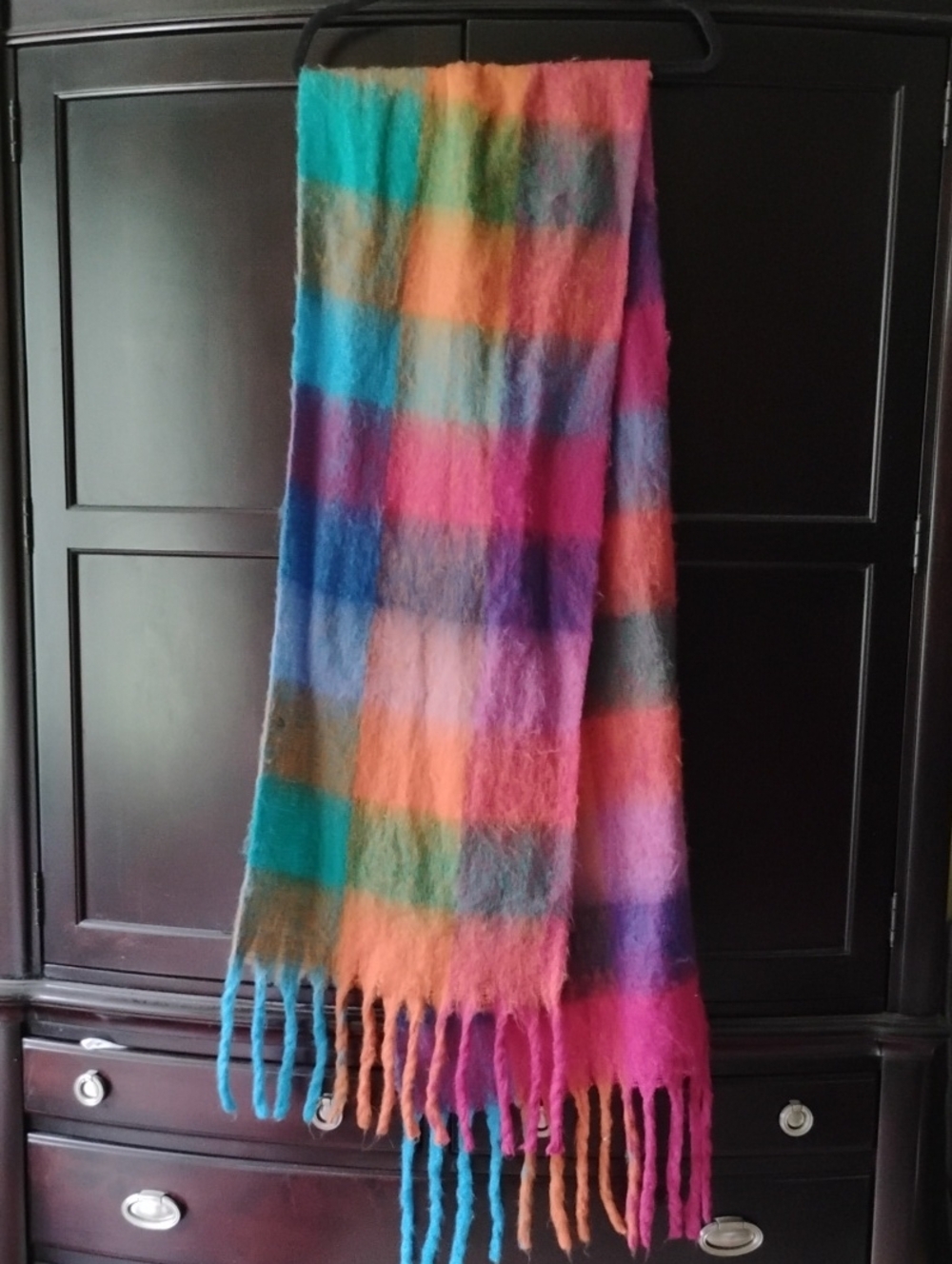 Multicolor Plaid Fringe Scarf - Unbranded